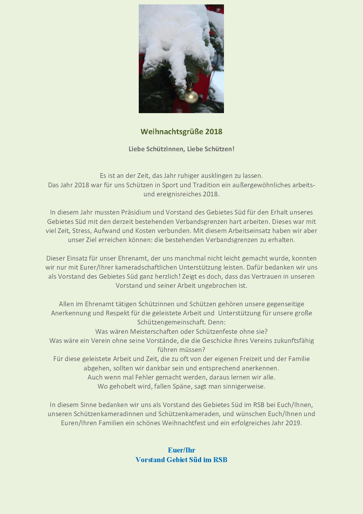 Weihnachtsgrüße Gwebiet Süd